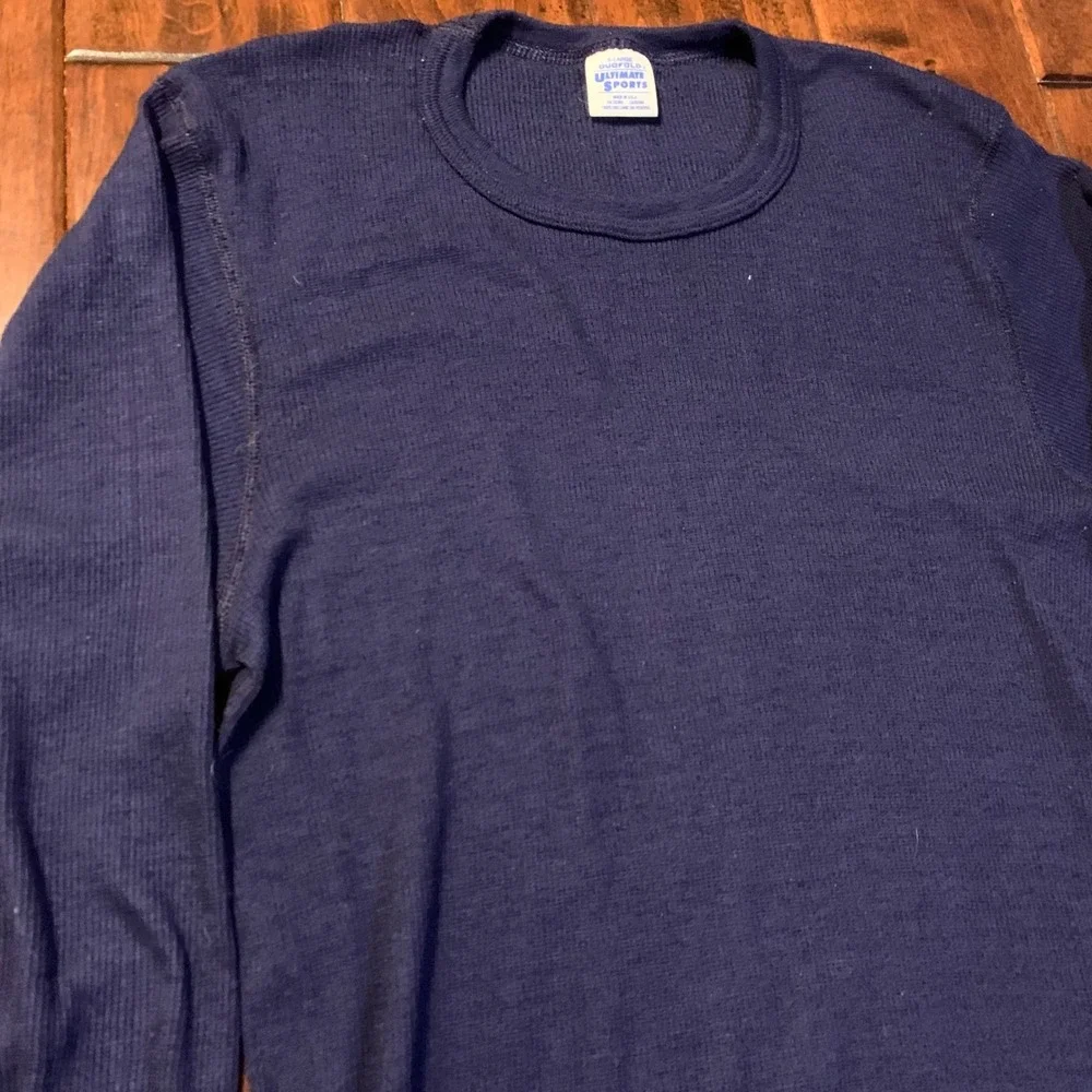 VTG Duofold Ultimate Sports Thermal Shirt Navy Blue XL Made in USA Waffle Knit